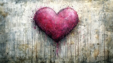 Fototapeta premium Heart symbol painted on a concrete wall in urban environment with colorful design