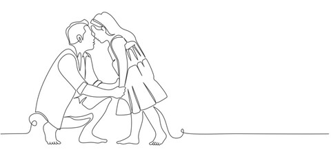 Fathers day line art style vector illustration, father and daughter line art illustration