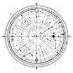 Ancient celestial chart depicting constellations and celestial bodies from a historical astronomical perspective