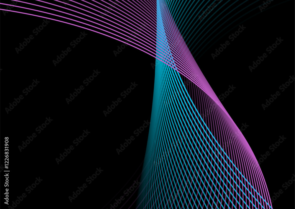 Poster Blue purple minimal wavy lines abstract futuristic tech background. Vector digital design