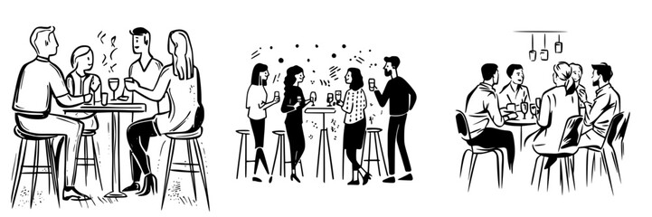 Social gatherings in a lively bar with friends enjoying drinks and lively conversations during the evening