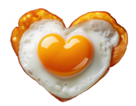 heart shaped fried egg isolated on transparent background.cut out