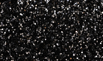 Black Glitter Texture: A captivating close-up shot reveals a dense scattering of black glitter, creating a luxurious and shimmering texture. Perfect for adding a touch of glamour to your designs. 
