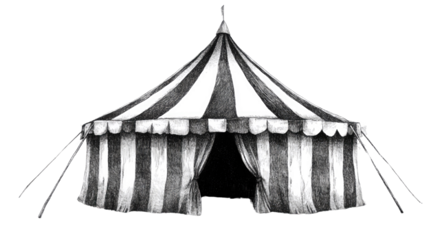  Vintage circus tent illustration white on background.