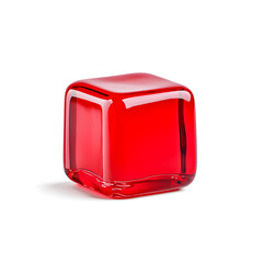 3d single glossy red jelly candy isolated on a white isolate background. Red jelly cube reflecting light and showcasing its vibrant color