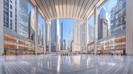 Naklejka premium Skyline View from Modern Plaza