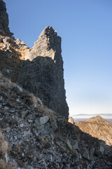 Landscape of the High Tatras. The most difficult high-mountain trail in Poland, Orla Perć.
