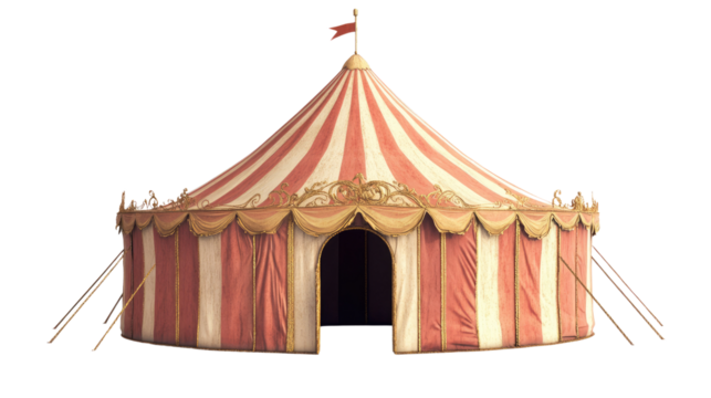  Vintage circus tent illustration white on background.
