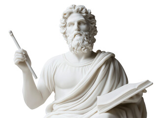 Isolated Ancient Greek Philosopher Statue Holding Scroll