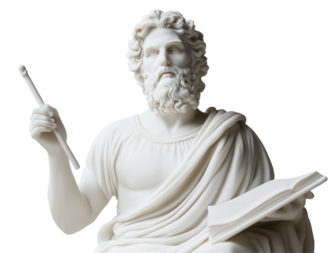 Isolated Ancient Greek Philosopher Statue Holding Scroll