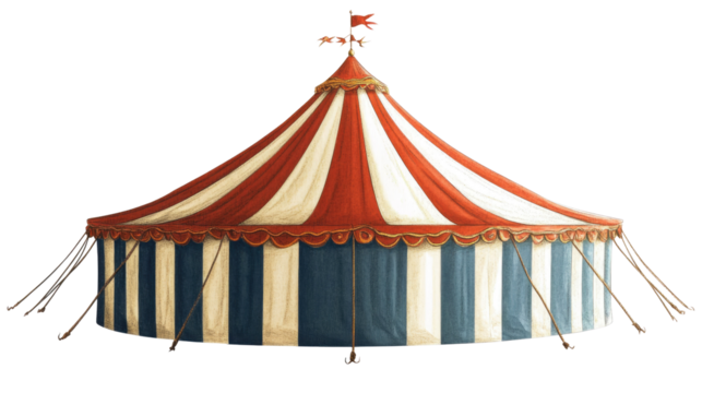  Vintage circus tent illustration white on background.