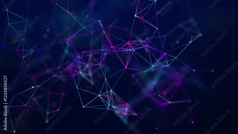 Poster Abstract digital connection moving dots and lines. Technology background. Network connection structure. 3d. Seamless loop. 4K	