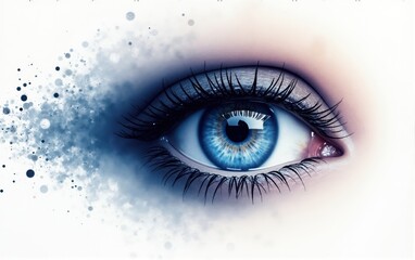Fototapeta premium Digital Illustration of a Female Eye with Abstract Blue Splashes
