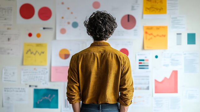 businessman examines various data charts and graphs with strategizing his next move for scene is set in an office innovation strategy planning business marketing financial concept. - Powered by Adobe
