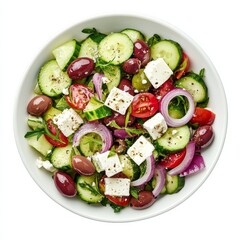 A crisp Greek salad with chopped cucumbers, Kalamata olives, feta cheese