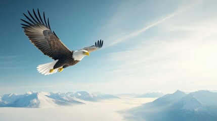 Fototapeta premium Majestic Eagle Soaring Over Snowy Mountains