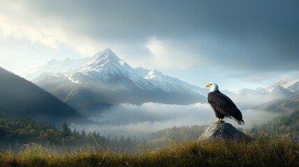 Fototapeta premium Majestic Eagle Overlooking Mountain Landscape