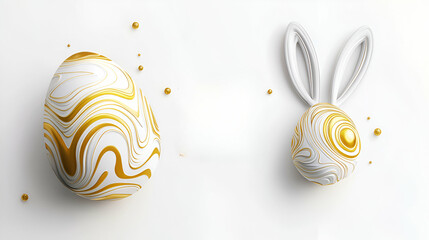 Decorative egg and bunny ears with gold swirls for a festive celebration