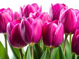 Vivid Fuchsia Tulips Isolated on White - Rule of Thirds Photography