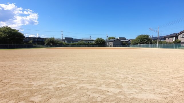 誰もいない校庭と青空のシーン