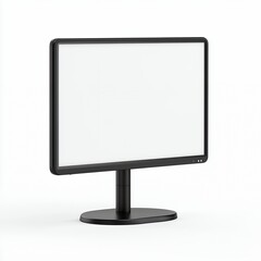 Sleek Black Computer Monitor with Blank White Screen, Isolated on White Background
