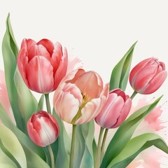 Obraz premium tarjeta flores de acuarela. tulipán