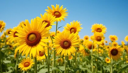 Vibrant Yellow Sunflowers Bloom Under a Summer Sky