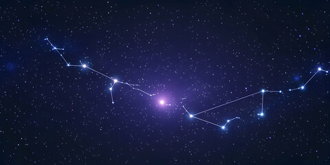 Stunning cosmic image showcasing the Aries constellation against a backdrop of twinkling stars and a deep purple nebula. Ideal for astrology, astronomy, space, and cosmic designs.