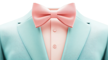 Isolated Light Blue Suit with Pink Bow Tie Close-up