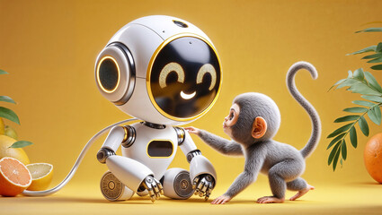Robot plays with monkey