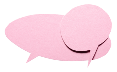 Pink round blank cut out cardboard paper speech bubbles with rough edges and copy space for text on transparent png background design element