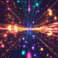 Fototapeta premium Radiant geometric grids complemented by neon accents, offering a stunningly versatile canvas for unique design ideas.