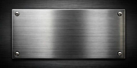 Industrial machine part with metal plate on black brushed metallic background, industrial equipment, technical details