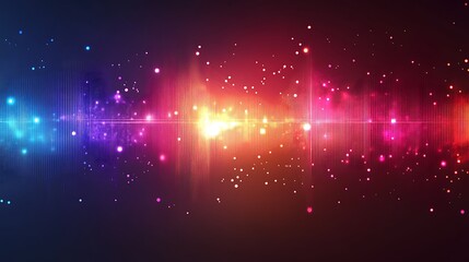 Abstract colorful light wave background with particles.