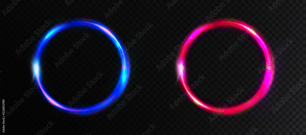 Aufkleber abstract light around circle with bright neon effect textures on black background