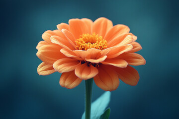 A Single Orange Zinnia Flower Blooms Beautifully