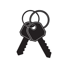 Keys with keychain Vector illustration. Keys Icon of door keys or car keys silhouette. hotel key, purchase of real estate or realtor services logo