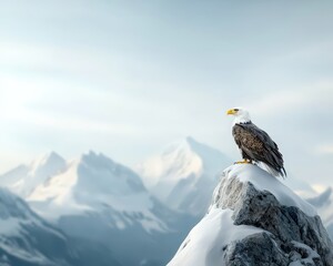 Majestic Bald Eagle on Snowy Mountain Peak