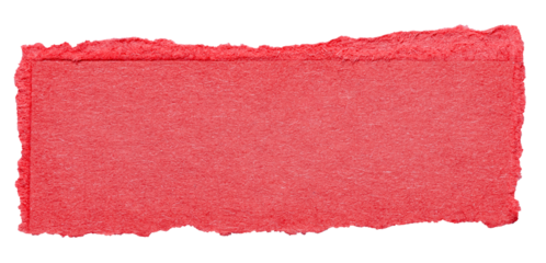 Isolated cut out torn piece of blank red paper note cardboard with texture and copy space for text, transparent png background design element