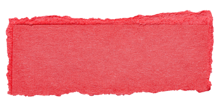 Isolated cut out torn piece of blank red paper note cardboard with texture and copy space for text, transparent png background design element