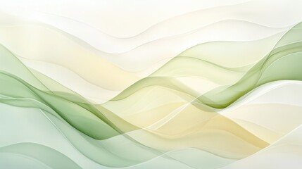Obraz premium Layered abstract waves in light green, pale yellow, and creamy white create a serene, flowing design with soft transitions.