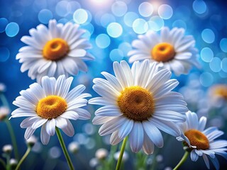 Fototapeta premium White Daisies on Blue Background - Candid Photography AI Art
