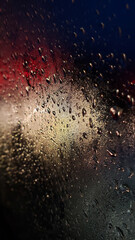 rain drops on a car window with colorful background rainy season