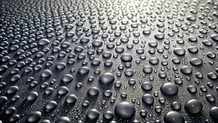 The movement of water droplets on a gray surface creates a mesmerizing pattern of light and shadow, accentuating the texture and pattern of the surface , water drop, gray surface