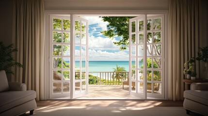 Ocean View French Doors: Tranquil Beach House Interior