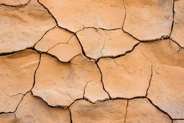 Obraz premium Texture of dried out earth, cracked clay-colored soil
