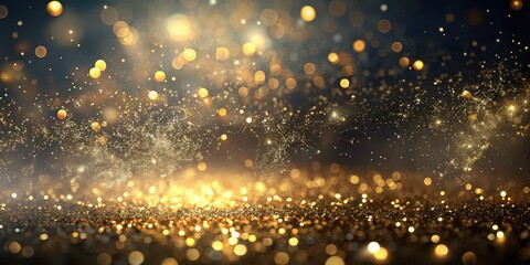Fototapeta premium Glittering gold particles suspended in mid-air against a dark defocused background
