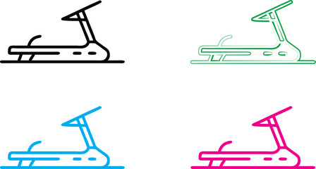Minimalist line drawings, colorful treadmills, simple geometric shapes, neon outlines, fitness equipment icons, retro-style exercise machines, pop art treadmill designs, 2D vector graphics, vibrant co