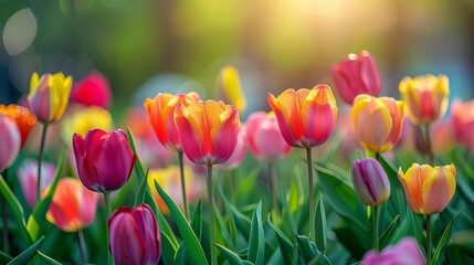 Obraz premium Colorful Tulips Blooming In Spring Sunlight