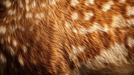 Fototapeta premium A close up of a deer's fur with a brown and white pattern. The fur is very soft and fluffy, and the brown and white colors create a warm and inviting mood
